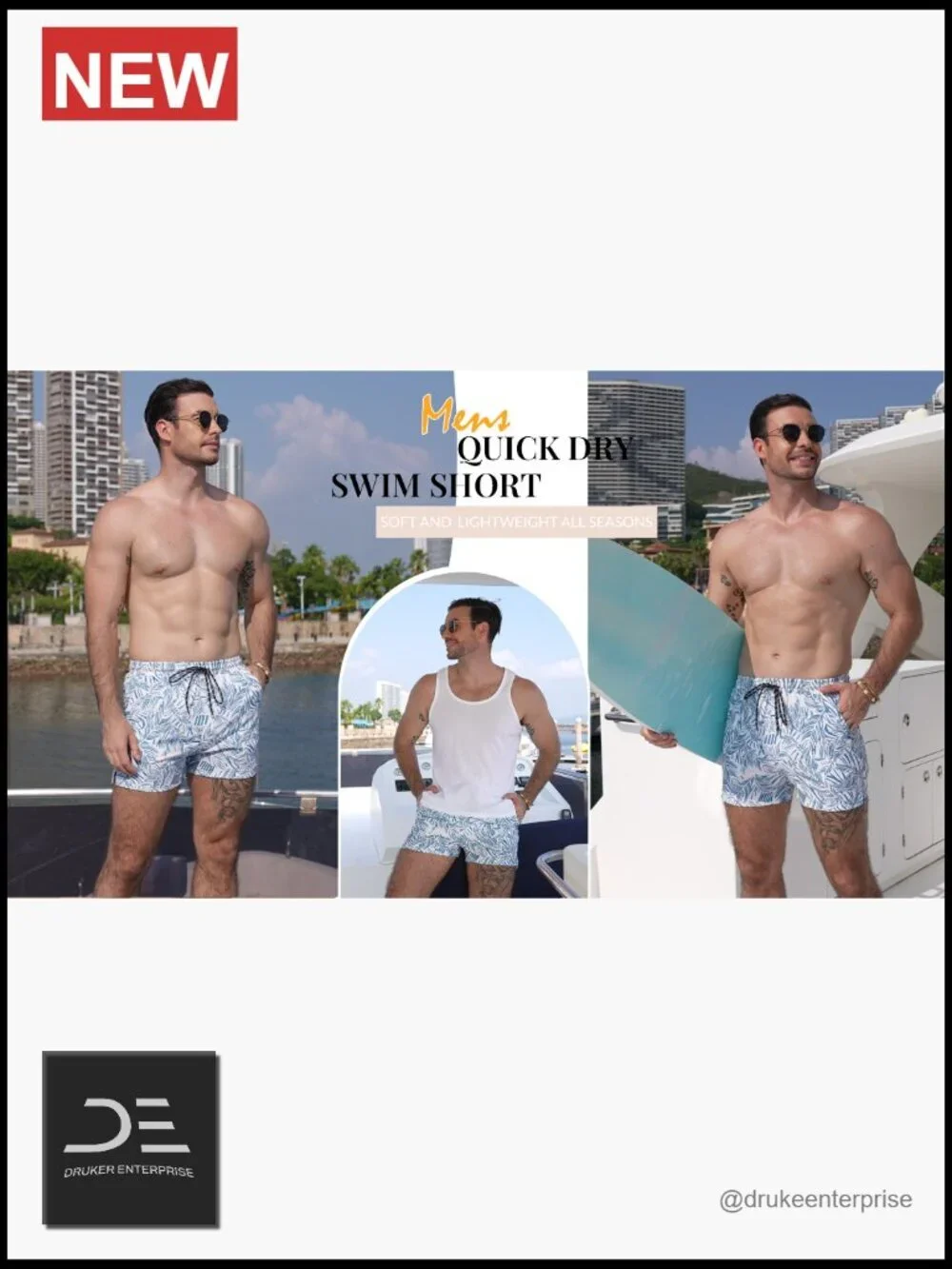 Men's Quick Dry Swim Trunks with Pockets UPF 50 Board Shorts